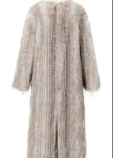 V - Neck faux fur long jacket coat - Vera Lumina