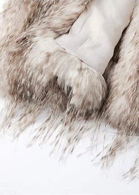 V - Neck faux fur long jacket coat - Vera Lumina