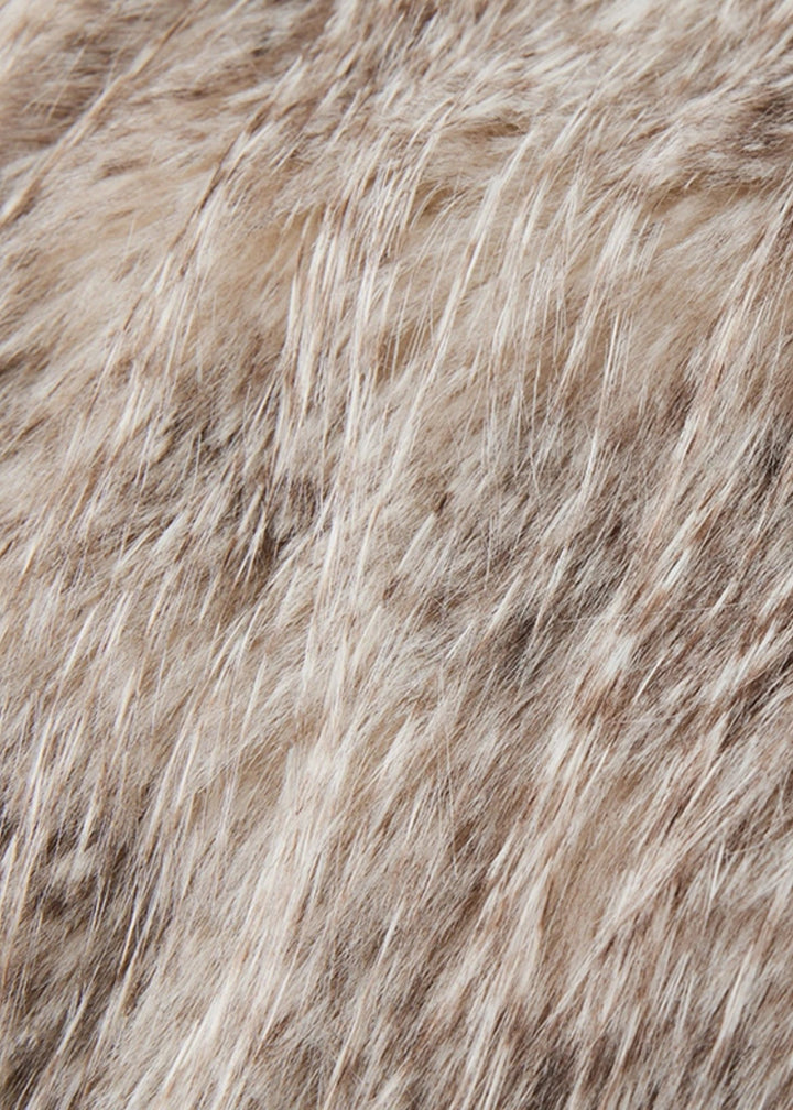 V - Neck faux fur long jacket coat - Vera Lumina