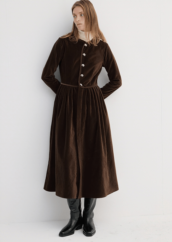 VELVET BUTTON FRONT MIDI DRESS - Vera Lumina