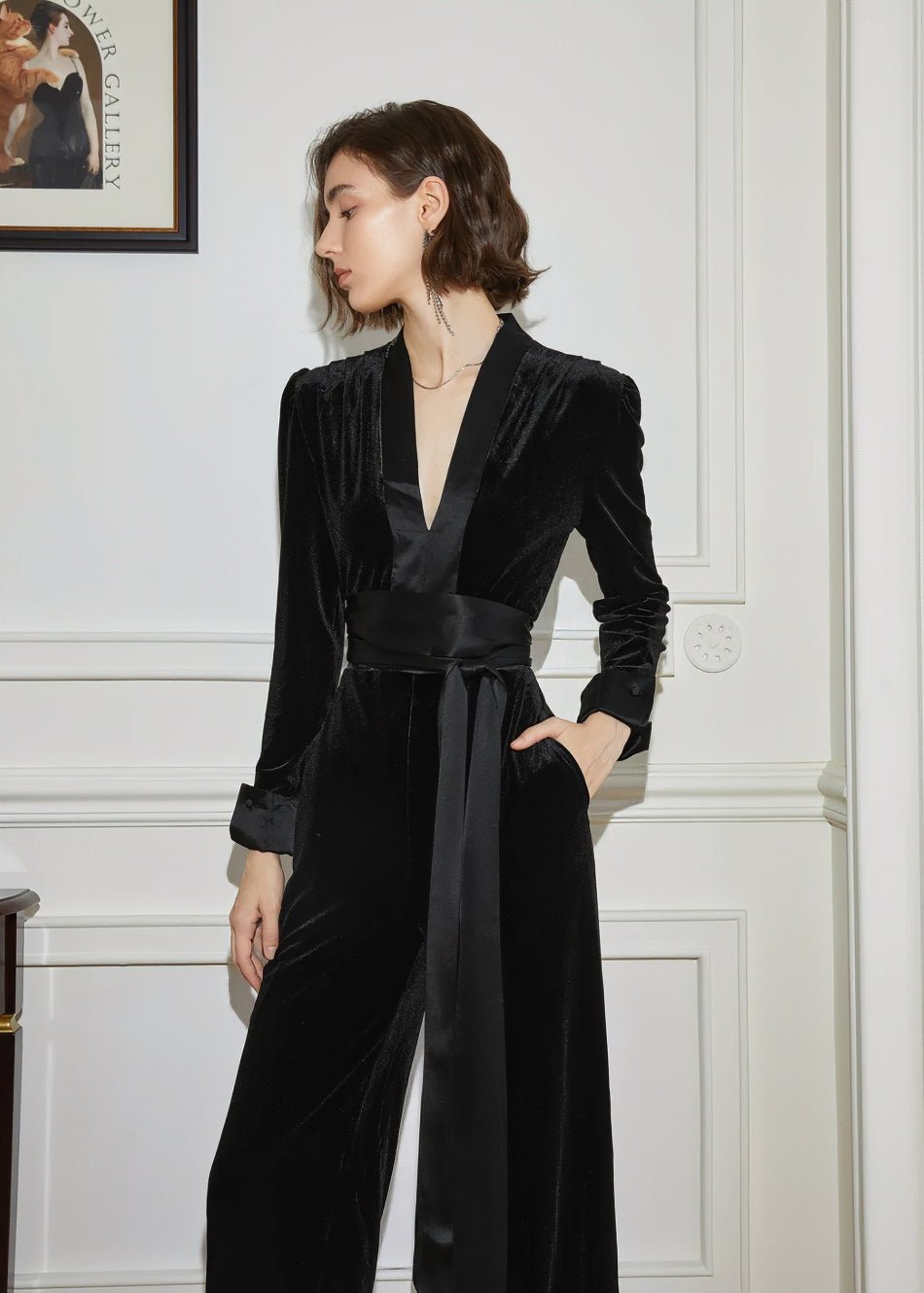 velvet drape waist jumpsuit - Vera Lumina