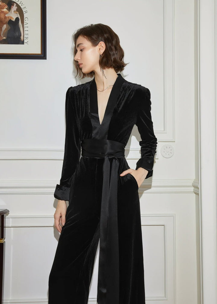 velvet drape waist jumpsuit - Vera Lumina