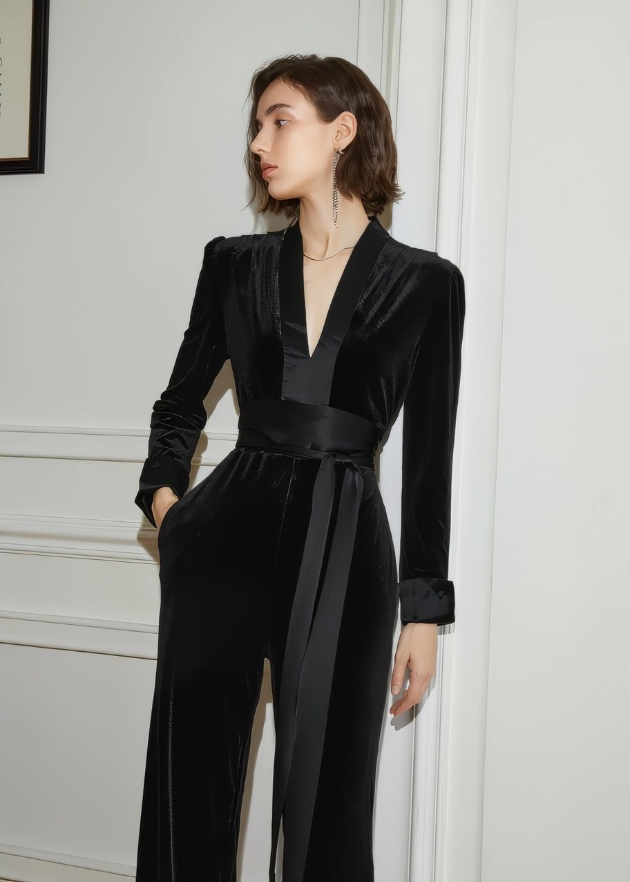 velvet drape waist jumpsuit - Vera Lumina