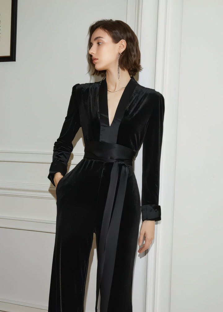 velvet drape waist jumpsuit - Vera Lumina