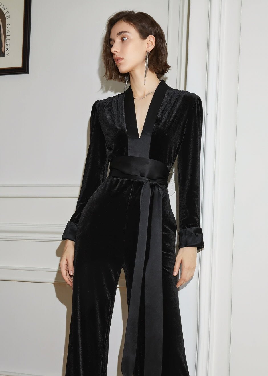 velvet drape waist jumpsuit - Vera Lumina
