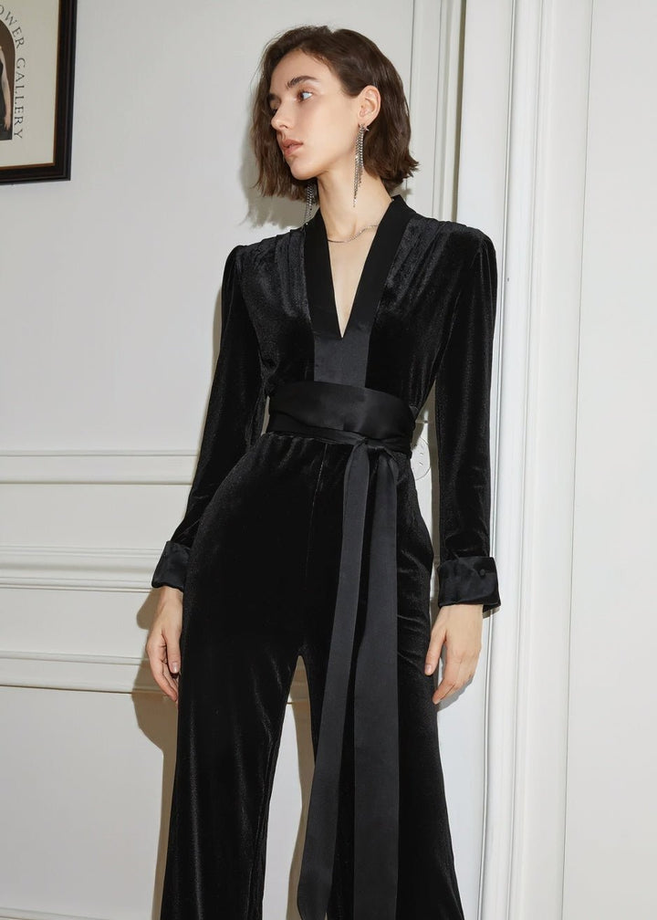 velvet drape waist jumpsuit - Vera Lumina