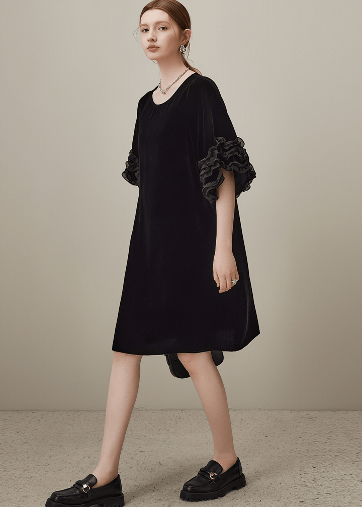 VELVET SCULPTURE SLEEVE DRESS - Vera Lumina
