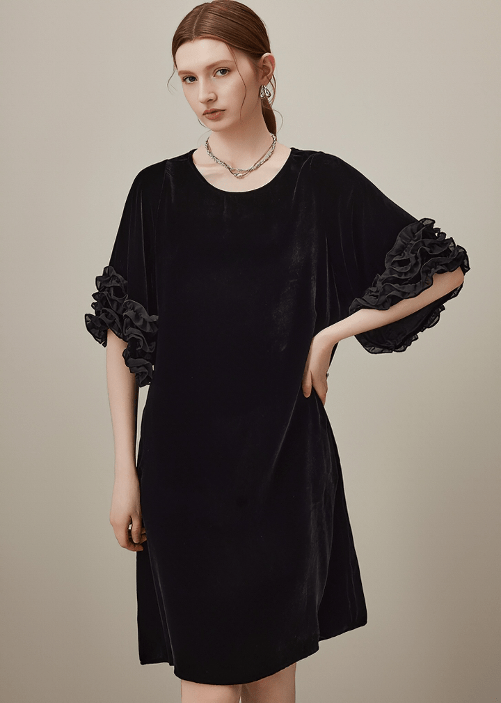VELVET SCULPTURE SLEEVE DRESS - Vera Lumina