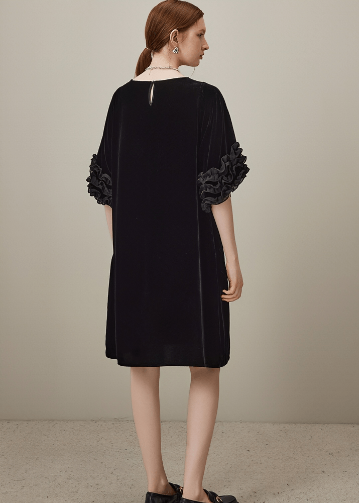 VELVET SCULPTURE SLEEVE DRESS - Vera Lumina