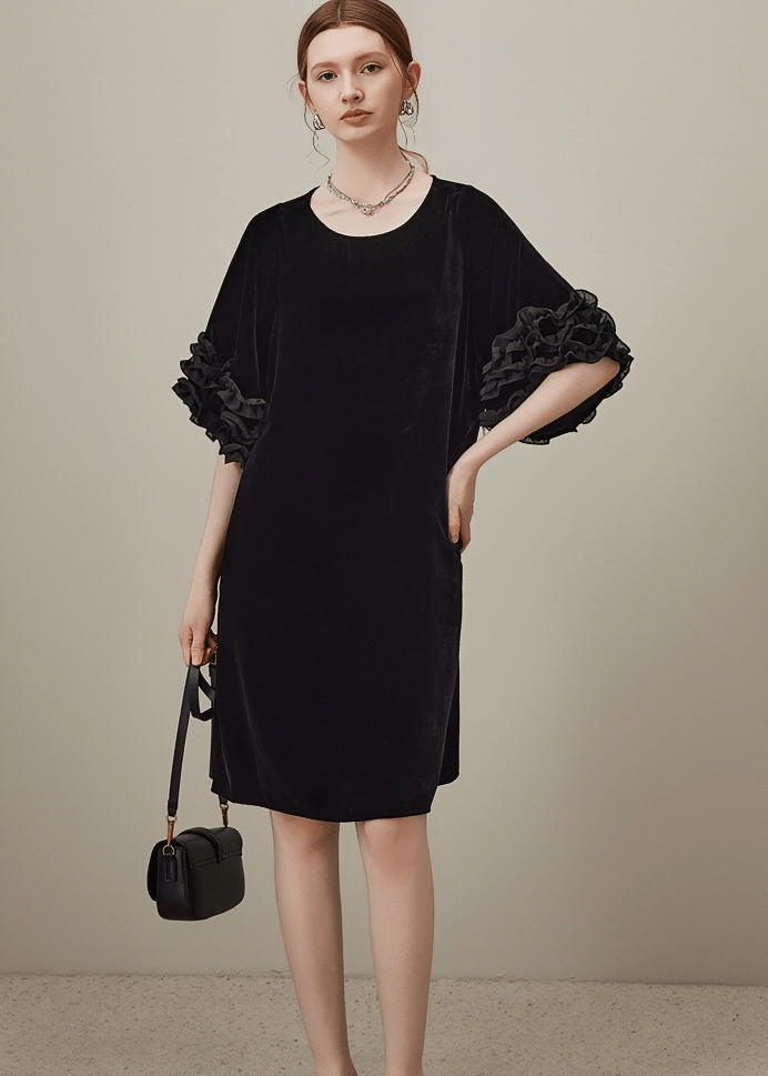 VELVET SCULPTURE SLEEVE DRESS - Vera Lumina