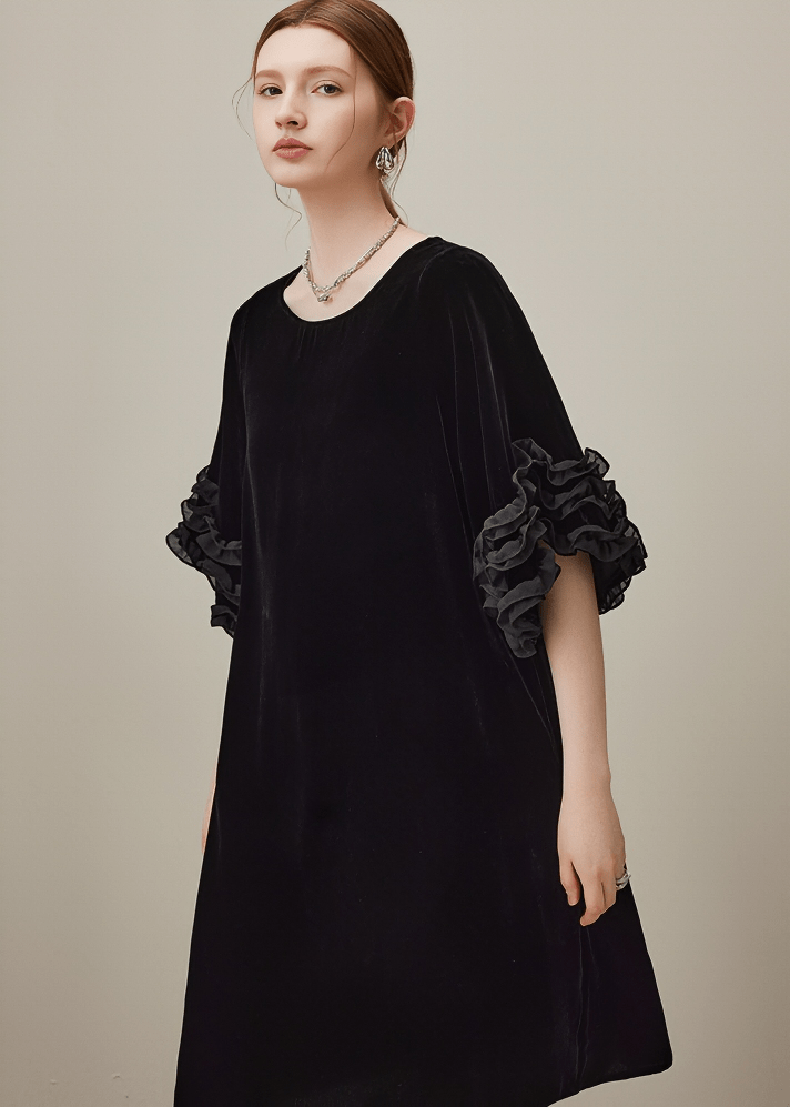 VELVET SCULPTURE SLEEVE DRESS - Vera Lumina
