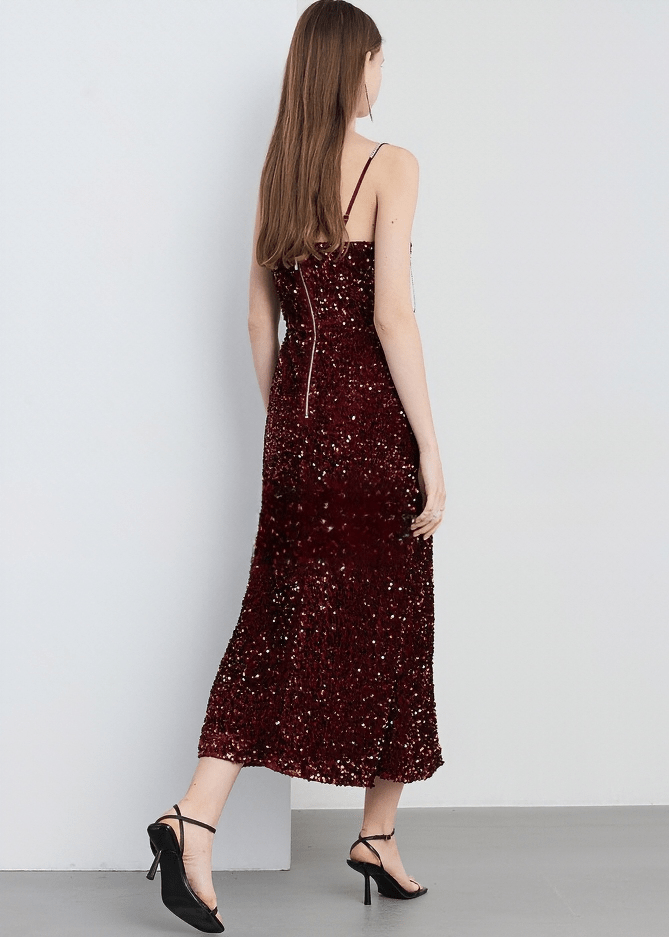 VELVET SEQUIN SWEETHEART MIDI DRESS - Vera Lumina