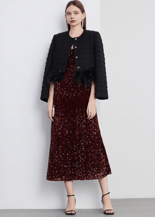 VELVET SEQUIN SWEETHEART MIDI DRESS - Vera Lumina