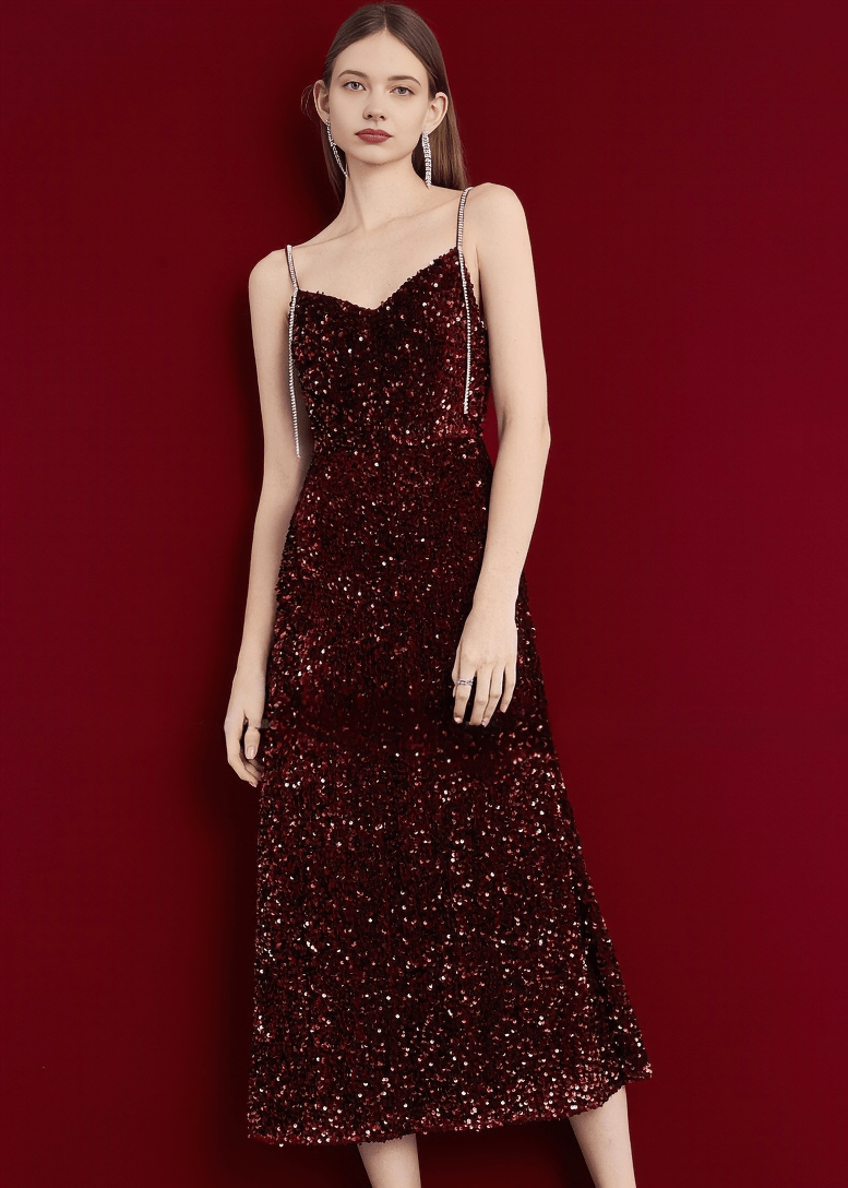 VELVET SEQUIN SWEETHEART MIDI DRESS - Vera Lumina