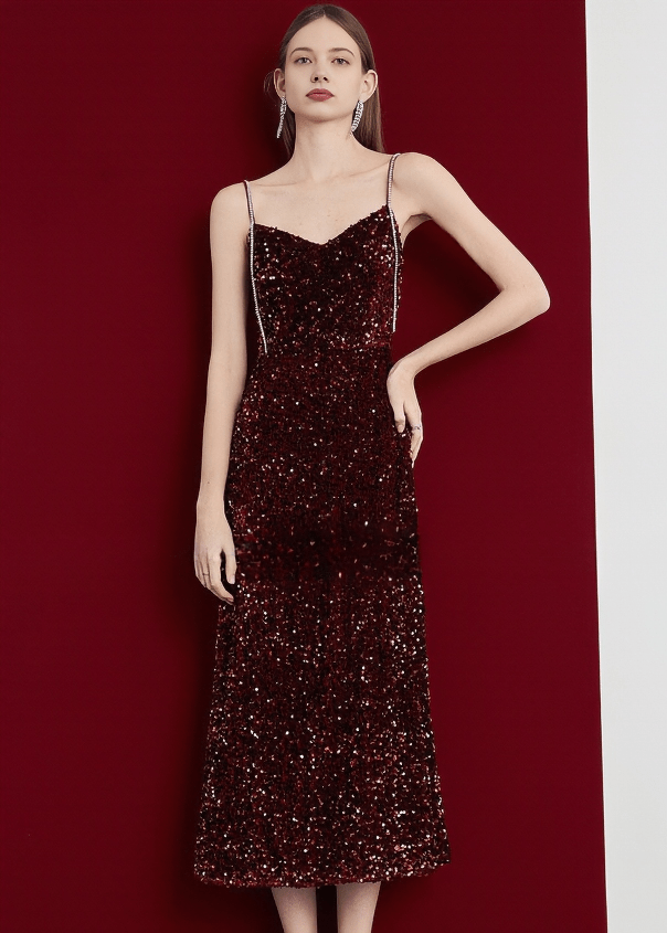 VELVET SEQUIN SWEETHEART MIDI DRESS - Vera Lumina
