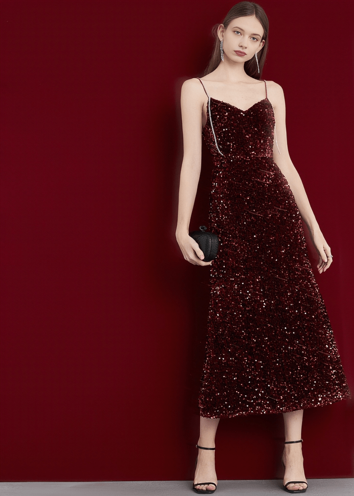 VELVET SEQUIN SWEETHEART MIDI DRESS - Vera Lumina
