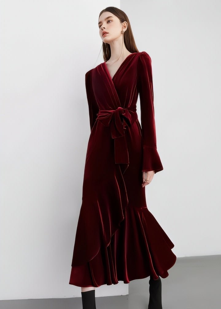 Velvet Wrap Mermaid Dress - Vera Lumina