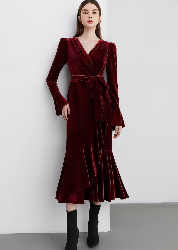Velvet Wrap Mermaid Dress - Vera Lumina