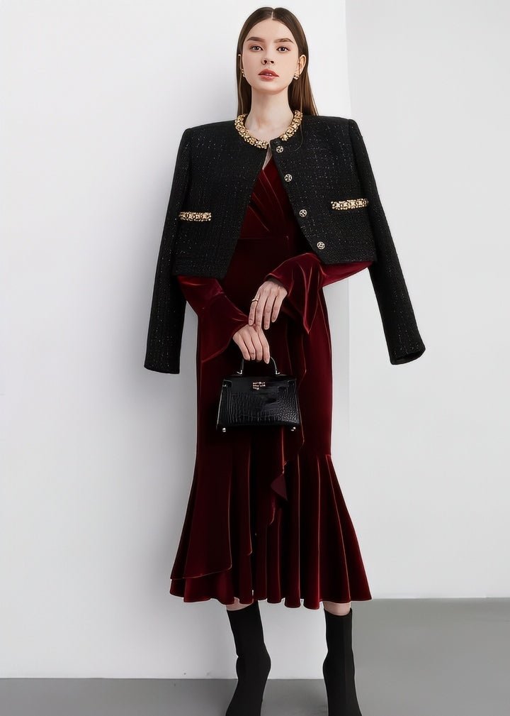 Velvet Wrap Mermaid Dress - Vera Lumina