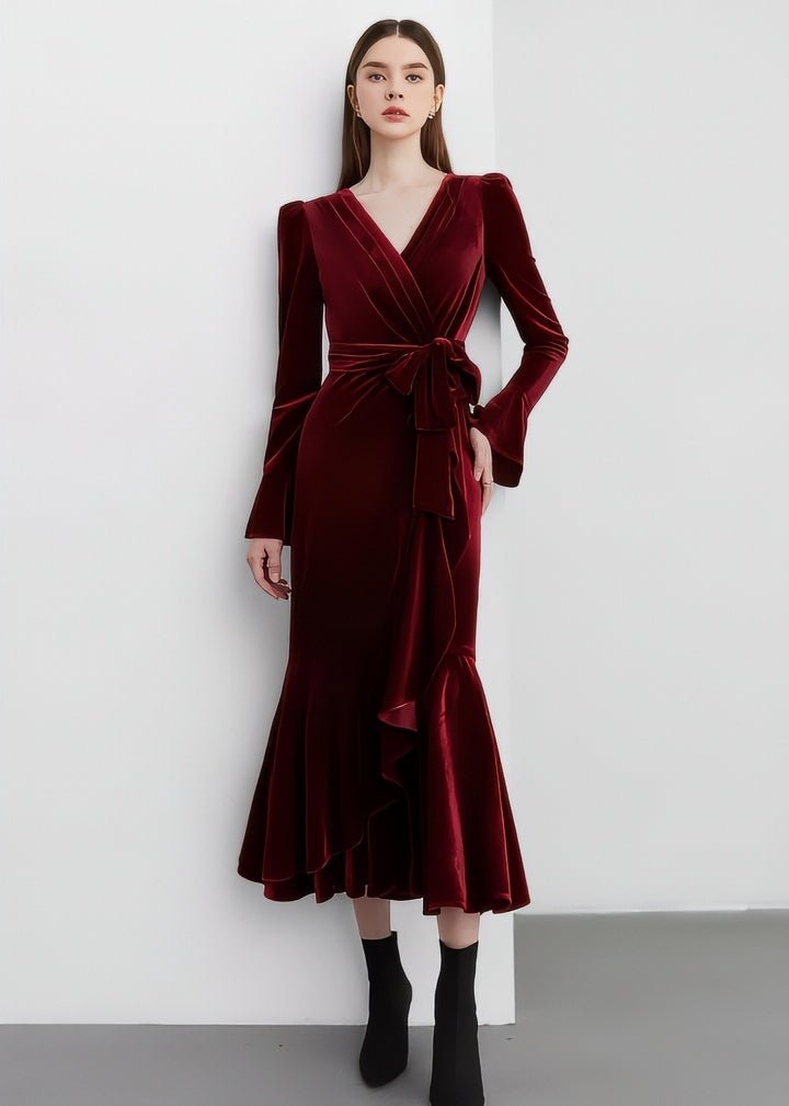 Velvet Wrap Mermaid Dress - Vera Lumina