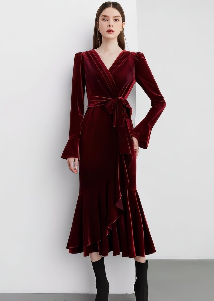 Velvet Wrap Mermaid Dress - Vera Lumina