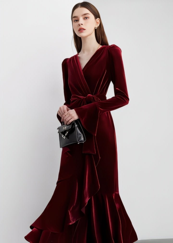 Velvet Wrap Mermaid Dress - Vera Lumina