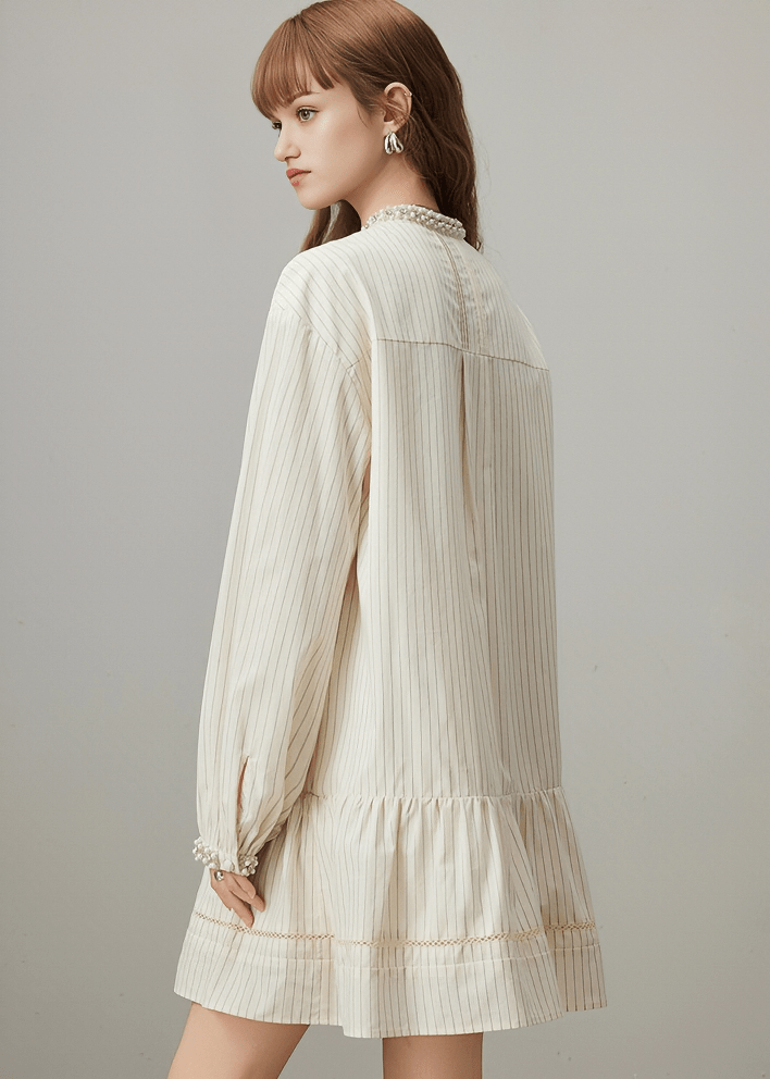 VICTORIAN LACE COLLAR PINSTRIPE DRESS - Vera Lumina
