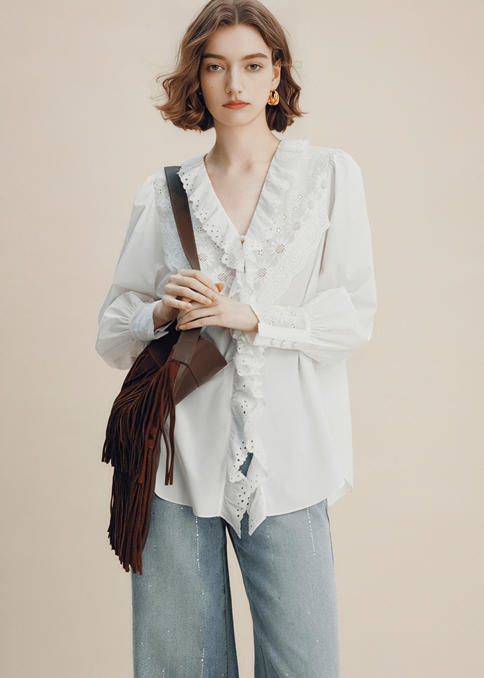 VICTORIAN LACE RUFFLE BLOUSE - Vera Lumina
