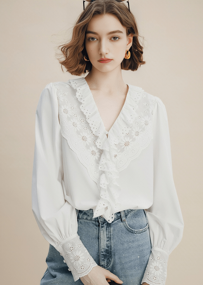 VICTORIAN LACE RUFFLE BLOUSE - Vera Lumina