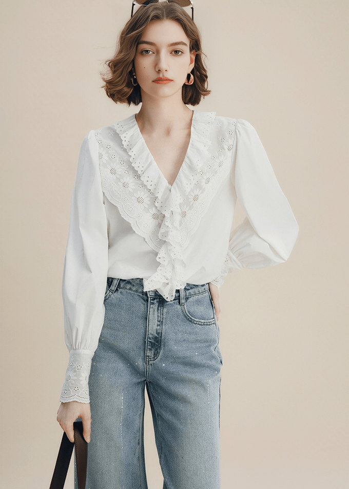 VICTORIAN LACE RUFFLE BLOUSE - Vera Lumina