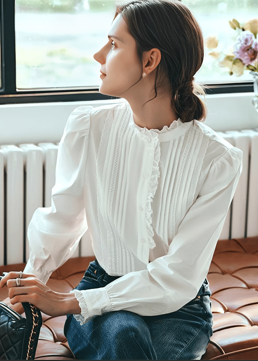 VICTORIAN RUFFLE PINTUCK BLOUSE - Vera Lumina