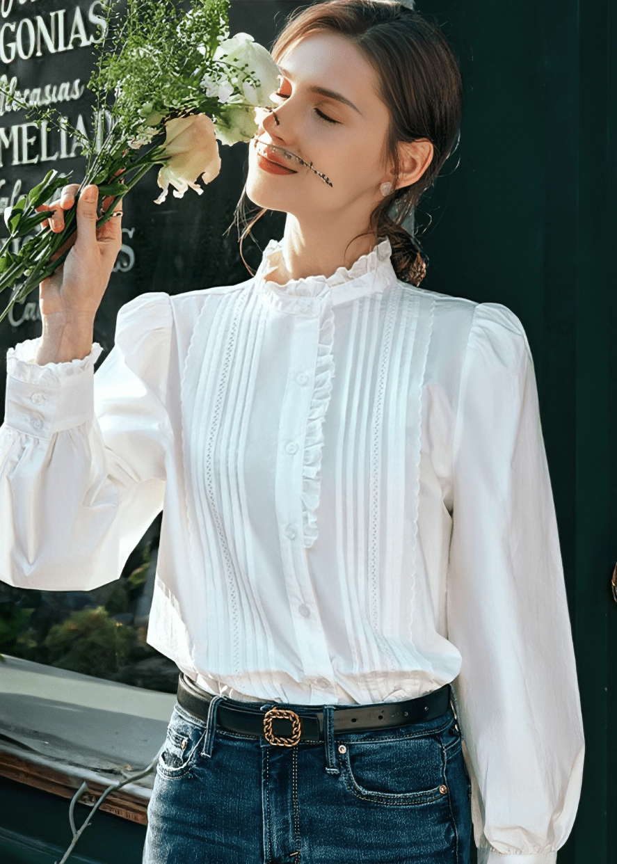 VICTORIAN RUFFLE PINTUCK BLOUSE - Vera Lumina