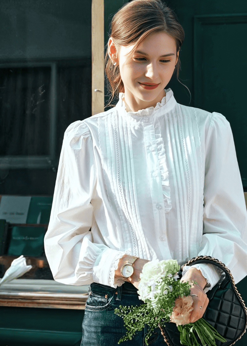 VICTORIAN RUFFLE PINTUCK BLOUSE - Vera Lumina