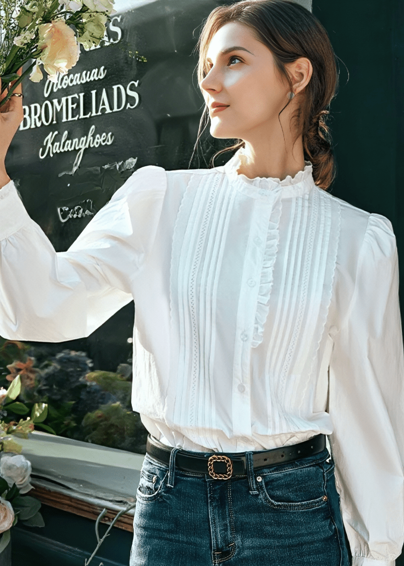 VICTORIAN RUFFLE PINTUCK BLOUSE - Vera Lumina