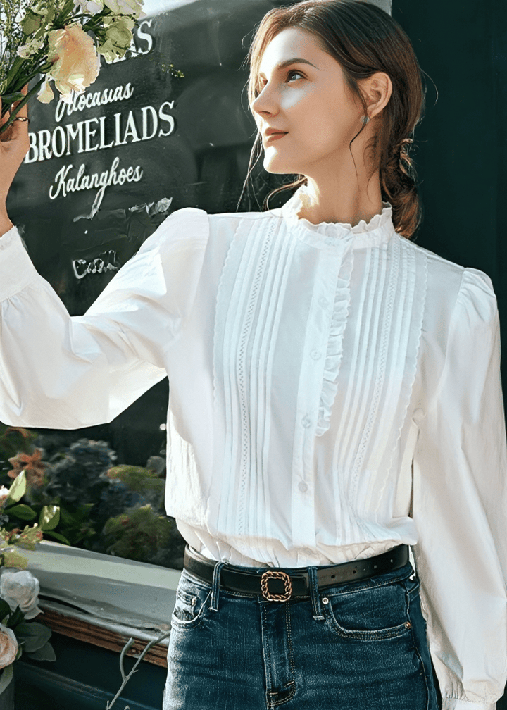 VICTORIAN RUFFLE PINTUCK BLOUSE - Vera Lumina