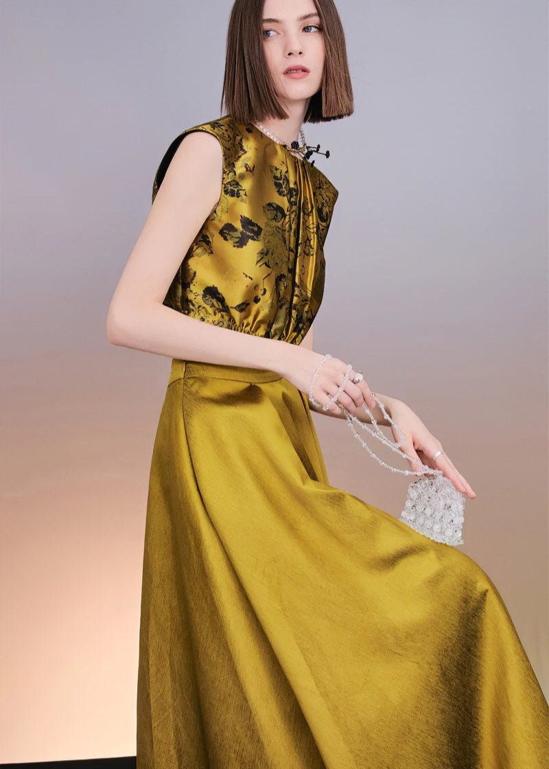 Vintage gold jacquard sleeveless top & maxi skirt - Vera Lumina