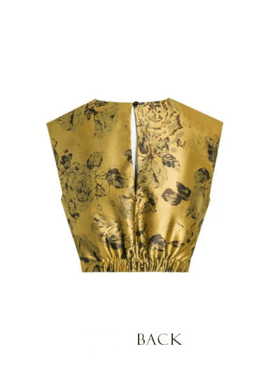 Vintage gold jacquard sleeveless top & maxi skirt - Vera Lumina