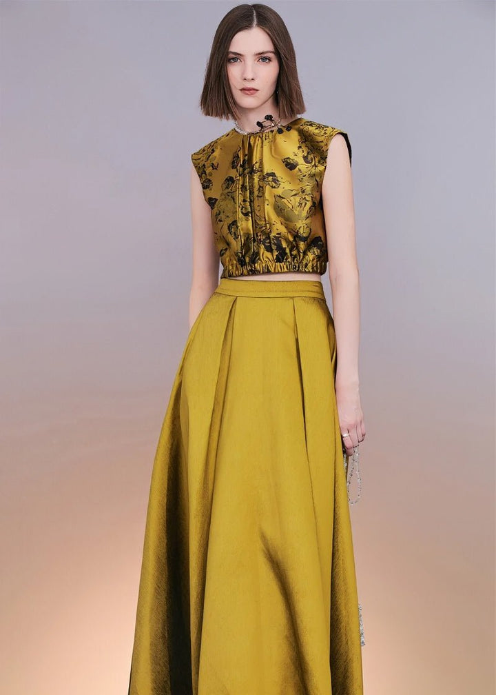 Vintage gold jacquard sleeveless top & maxi skirt - Vera Lumina