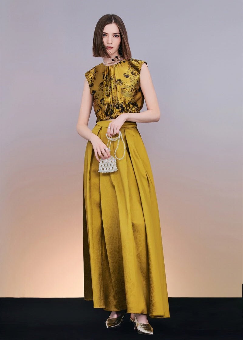 Vintage gold jacquard sleeveless top & maxi skirt - Vera Lumina
