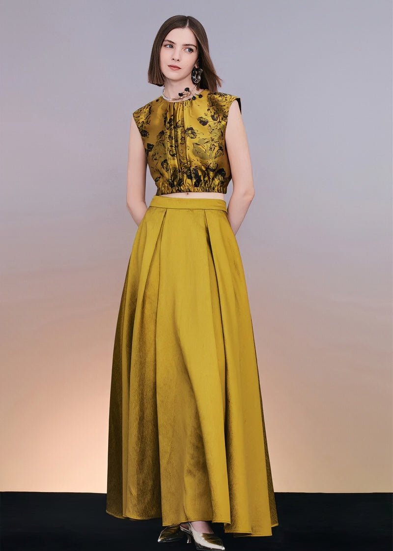 Vintage gold jacquard sleeveless top & maxi skirt - Vera Lumina