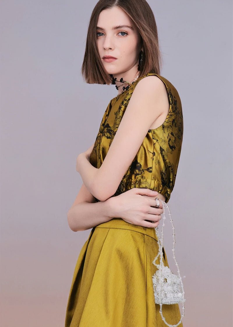 Vintage gold jacquard sleeveless top & maxi skirt - Vera Lumina