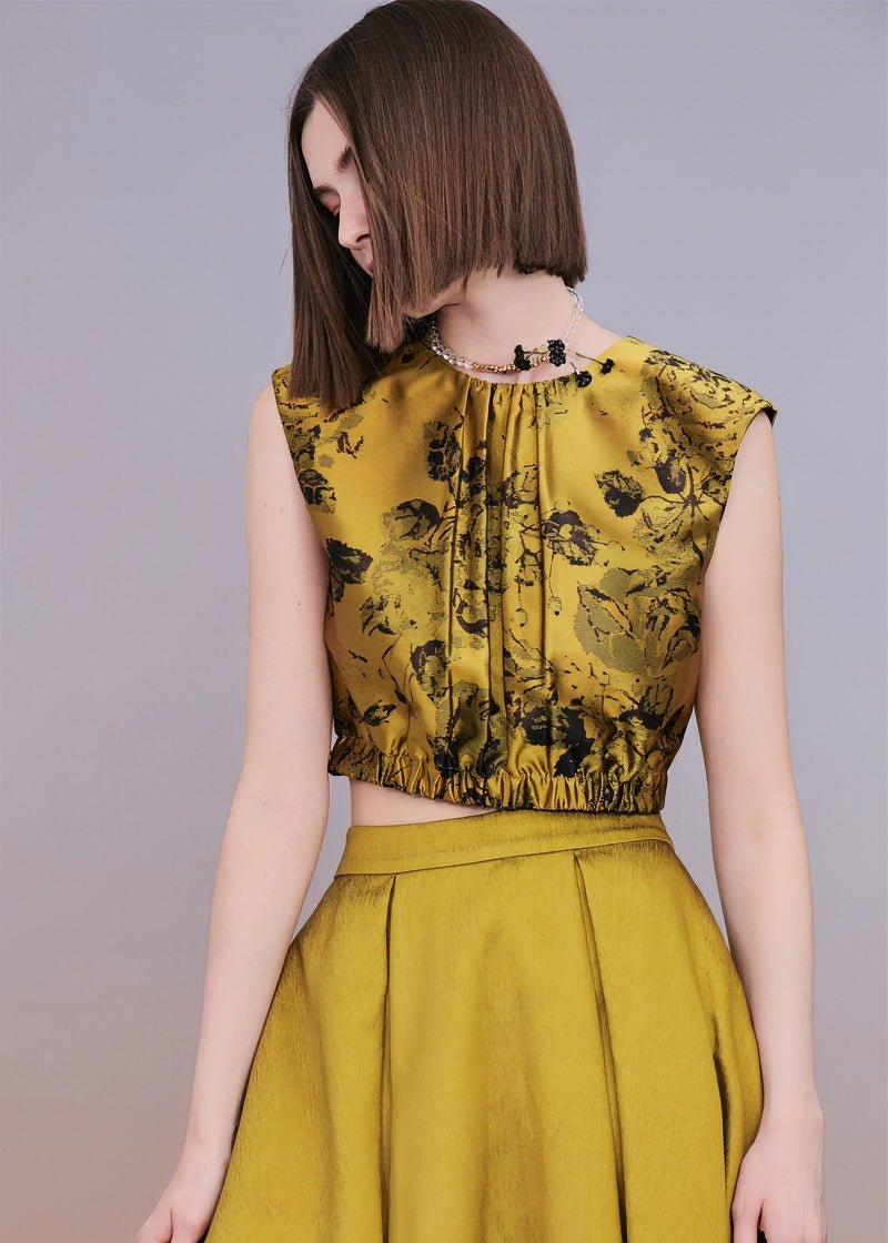 Vintage gold jacquard sleeveless top & maxi skirt - Vera Lumina
