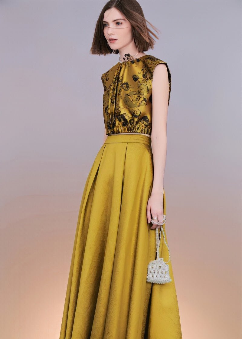 Vintage gold jacquard sleeveless top & maxi skirt - Vera Lumina