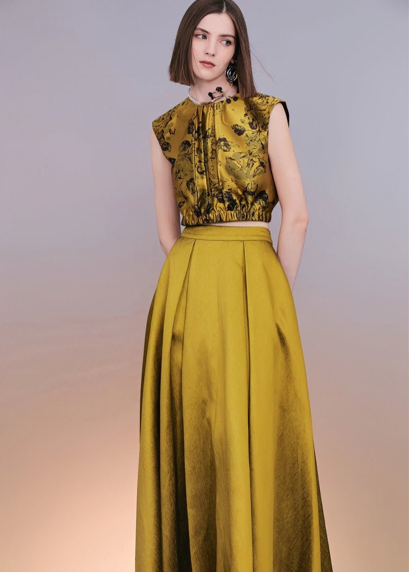 Vintage gold jacquard sleeveless top & maxi skirt - Vera Lumina