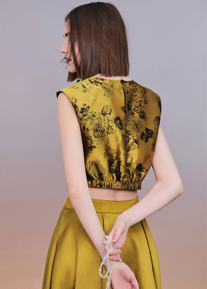 Vintage gold jacquard sleeveless top & maxi skirt - Vera Lumina