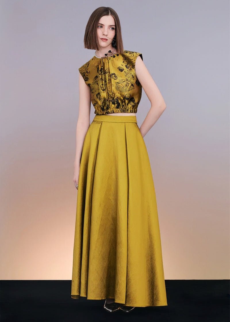 Vintage gold jacquard sleeveless top & maxi skirt - Vera Lumina