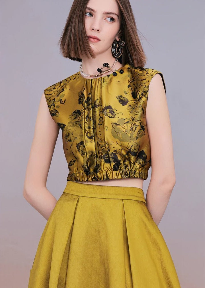 Vintage gold jacquard sleeveless top & maxi skirt - Vera Lumina