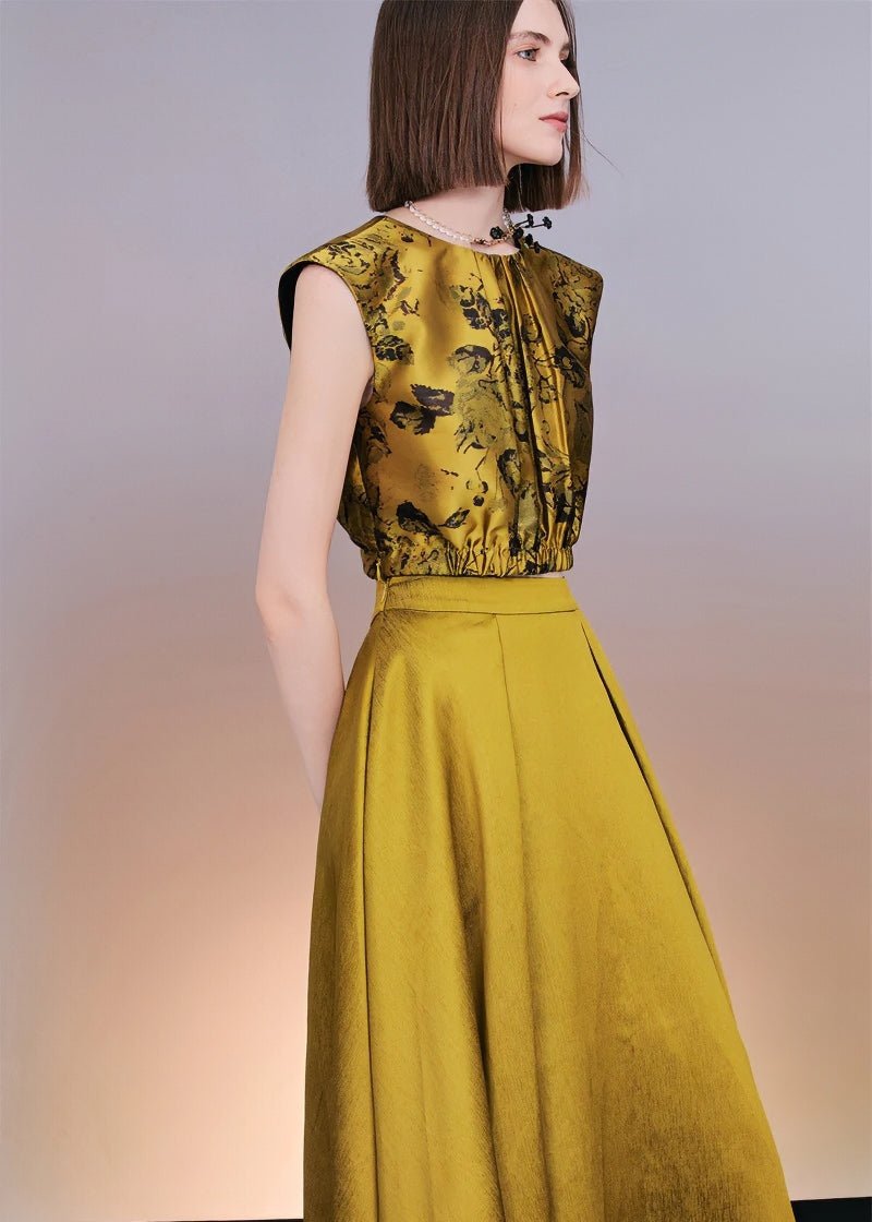 Vintage gold jacquard sleeveless top & maxi skirt - Vera Lumina