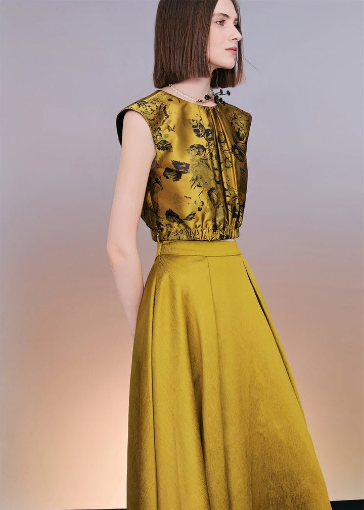 Vintage gold jacquard sleeveless top & maxi skirt - Vera Lumina