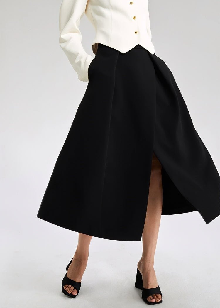 W Black pleated slit Skirt - Vera Lumina